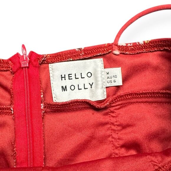 HELLO MOLLY Women’s Red Floral Ruched Bodycon Midi Dress “How Low Can You Go” Si - Picture 5 of 7
